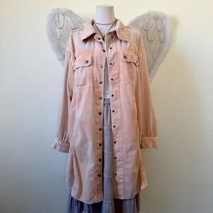 Free People We The Free Corduroy Jacket Shirt Dress Shacket Peach Orange Boho